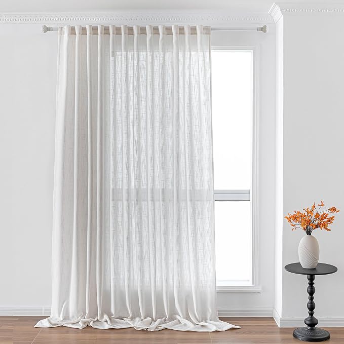 MYSKY HOME Natural Curtains for Living Room 1 Panel, Beige Semi Sheer Curtains & Drapes Light Filtering Farmhouse Country Boho Style Back Tab Draperies for Sliding Glass Door (Customsize, Natural)