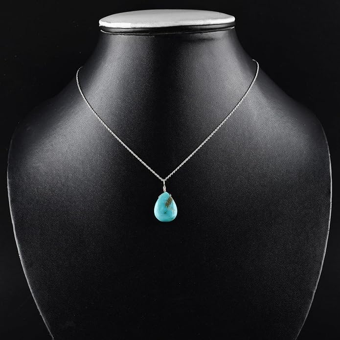 Gifts For Men Turquoise Jewelry Gemstone Pear Dainty Pendant Necklace Women for Her, Crystals, Birthstone, Healing Stones, Rhodium Plating 925 Sterling Silver 18 inch