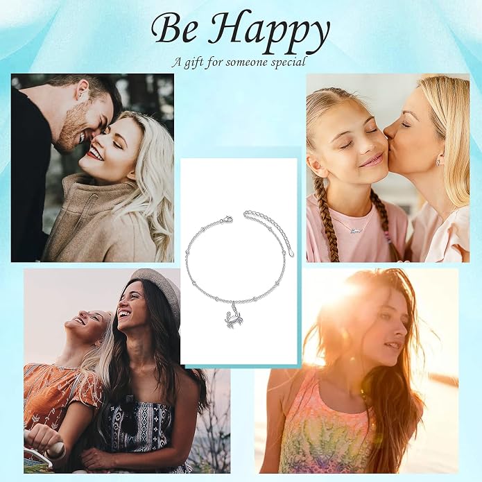 Alphm Anklet for Women S925 Sterling Silver Adjustable Foot Evil Eye Starfish Heart Bead Butterfly Celtic Knot Cross Multilayer Layered Ankle Bracelet Jewelry