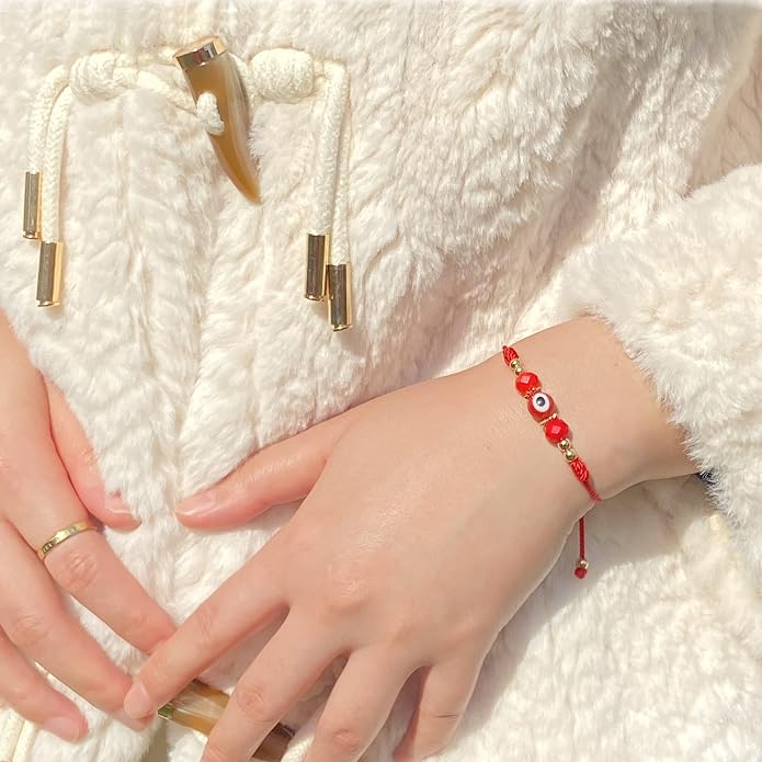 Evil Eye Bracelet For Women Teen Girls Amulet Pink Protection Bracelet Good Luck Adjustable String Bracelet Anklet