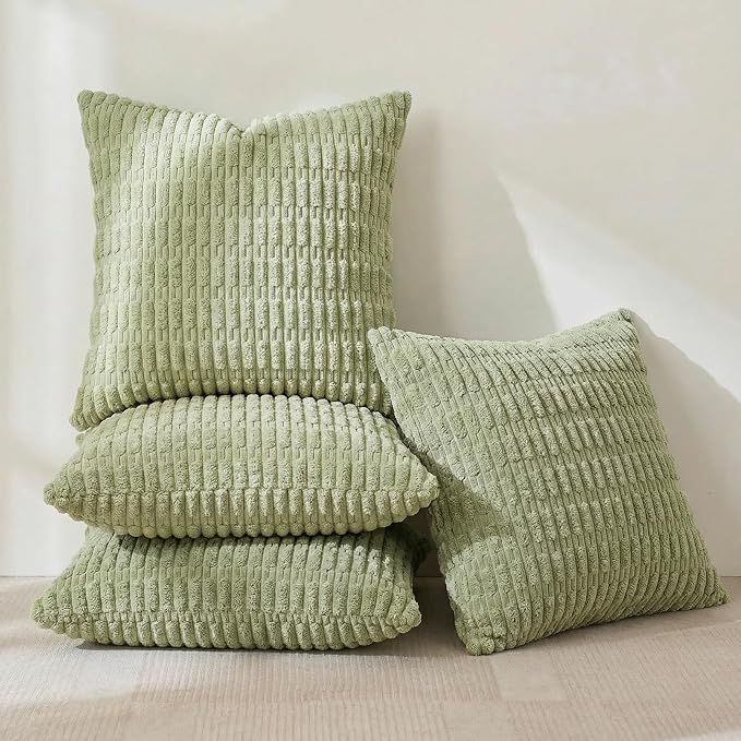 Fancy Homi 4 Packs Decorative Throw Pillow Covers for Living Room Couch Bed, Modern Farmhouse Boho Home Décor Accent Cushion Case, 24" x 24", Sage Green
