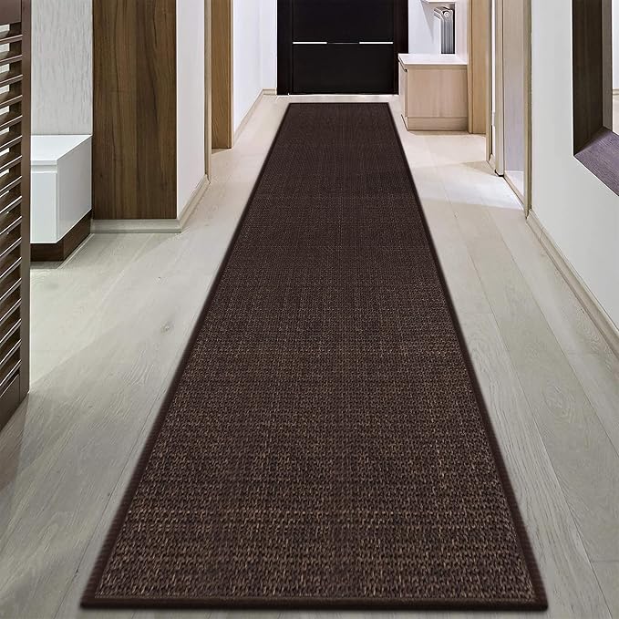 Jute Runner Rug Non Slip Washable, 17ft Rubber Backed Laundry Rugs Laundry Room Runner, Long Hallway Carpet Rug Mat, Deep Brown