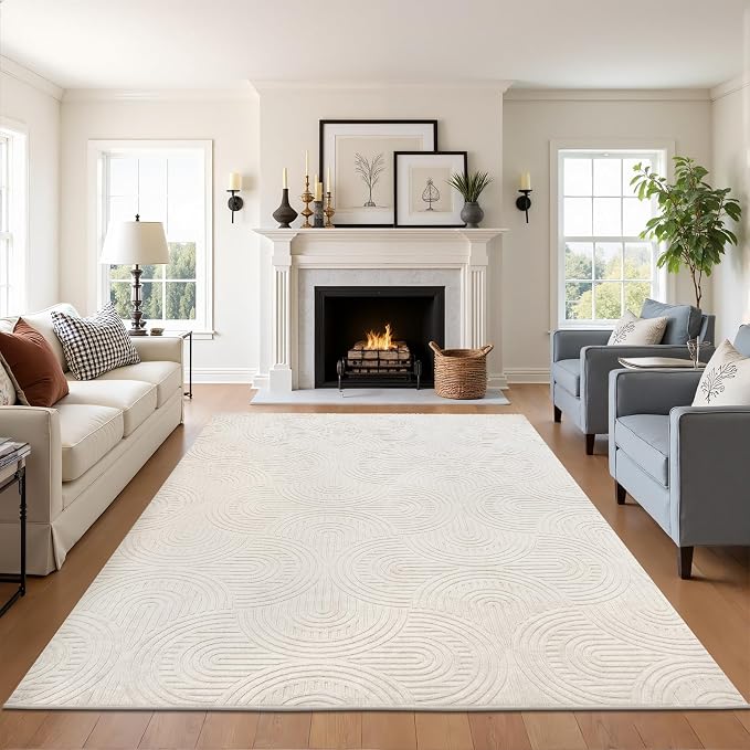 Pauwer Area Rugs for Living Room 5x7, Non Slip Washable Modern Rug, Beige | Soft Fluffy, Boho Neutral, Indoor Floor Carpet, For Bedroom Entryway Dining Room Nursery Farmhouse