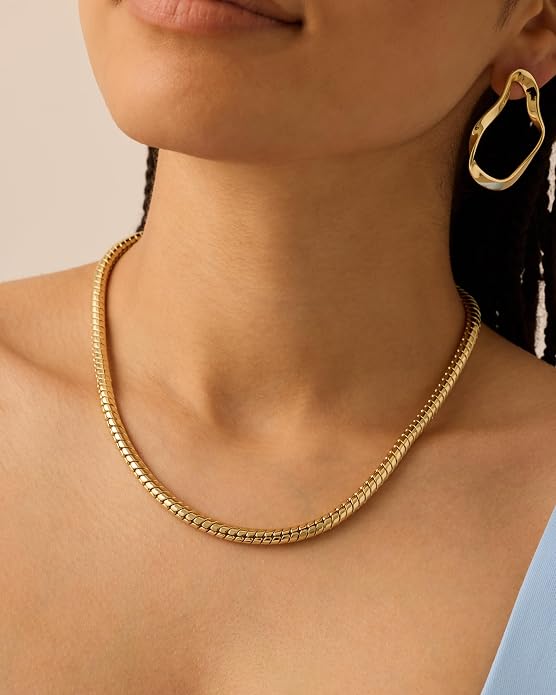 PAVOI 14K Gold Plated Chunky Chain Choker Necklaces for Women | Gold Statement Graduated Link Chain Necklace | Bold Oval Link Barbell Links Paperclip Chains