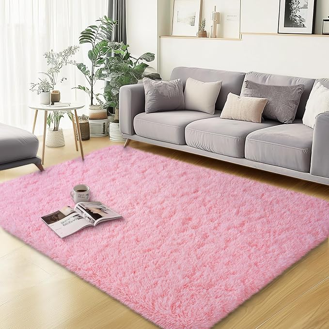 qulint Pink Area Rugs for Bedroom, 3x5 Fluffy Nursery Rug Soft Shag Rugs for Living Room, Small Fuzzy Plush Shaggy Carpets for Girls Teen Dorm Room Kid Room Home Decor (3ft x 5ft, Pink)