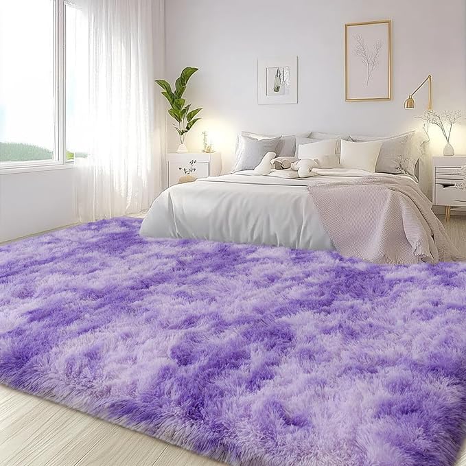 Large Area Rugs for Living Room Bedroom 6x9 Tie-Dyed Blue Shag Rugs | Ultra Soft Fluffy Shaggy Plush Fuzzy Modern Indoor Throw Floor Carpet for Kids Girls Boys Dorm Nursery Home Decor Aesthetic