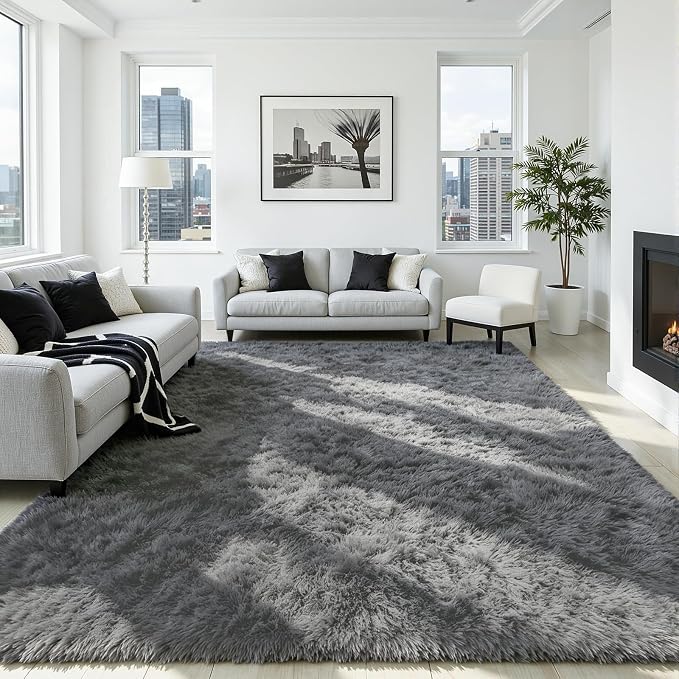 5x7 Area Rug for Living Room, Ultra Soft Fluffy Light Grey Rugs for Bedroom, Non Slip Large Shag Carpet, Fuzzy Plush Nursery Rug, Thick Washable Indoor Floor Carpets for Kids Office Dorm Home Decor