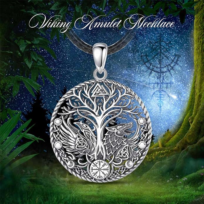 Vito 925 Sterling Silver Viking Necklace for Women Men, Viking Dragon/Wolf/Horse/Tree of Life Pendant Norse Amulet Nordic Jewelry for Men