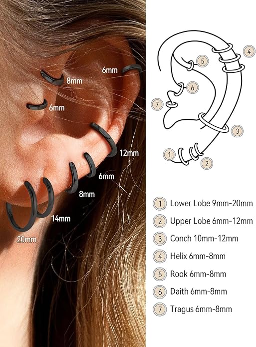FaithHeart 925 Sterling Silver Huggie Hoop Earrings, Silver Small Hoop Earring for Women, 14K Gold/Black/Rose Gold Hypoallergenic Cartilage Earrings for Women 6/8/10/12/14/16/18/20mm