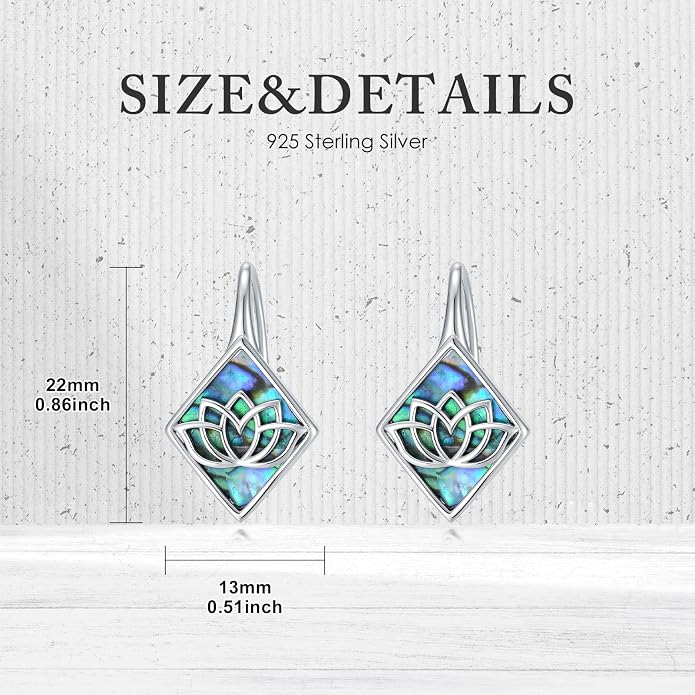 SIMONLY Abalone Shell Tree of Life/Lotus/Clover Earrings for Women 925 Sterling Silver Celtic Knot Leverback Earrings Lotus Jewelry Christmas Mother Day Gift