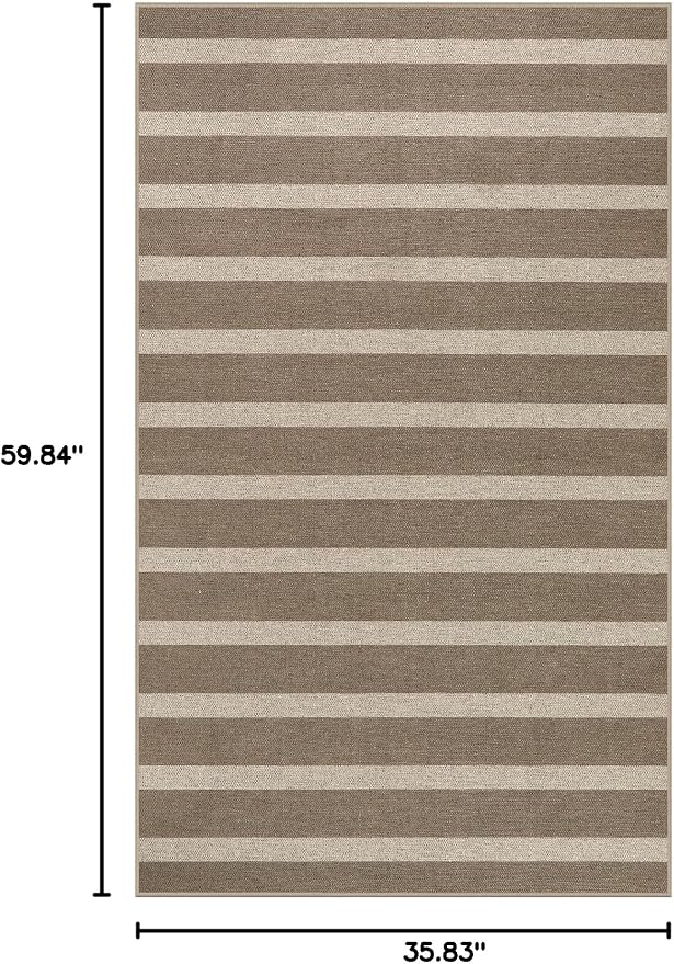 Lahome Striped Easy Jute Outdoor Patio Rug, 3x5 Washable Rugs for Porch | Indoor Living Room Area Rugs Non Slip, Modern Farmhouse Neutral Carpet for Entryway Backyard Bedroom Rv, Khaki