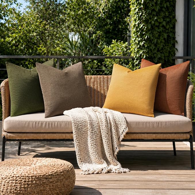 a moment Waterproof Throw Pillow Covers Set of 4,22x22 Inch Outdoor Stain Resistant Pet Friendly Pillowcases Cushion Covers for Patio Sofa and Living Room,Amber Woods
