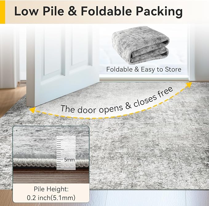 RELEANY Washable Area Rugs 2'x8' Non-Slip Modern Abstract Soft for Living Room Entryway Bedroom Kitchen, Print Pattern, Gray White Grey
