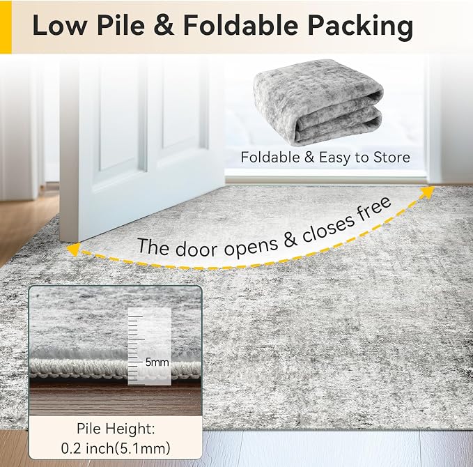 RELEANY Washable Area Rugs 4'x6' Non-Slip Modern Abstract Soft for Living Room Entryway Bedroom Kitchen, Print Pattern, Gray White Grey