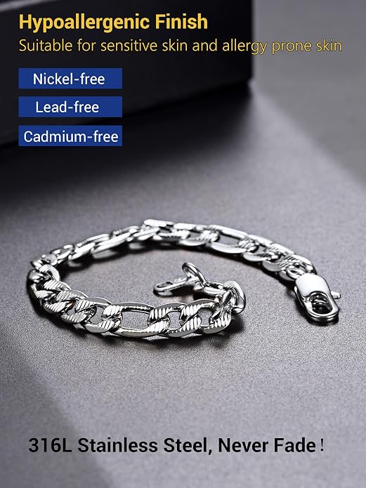 PROSTEEL Silver/Gold/Black Bracelets for Men Figaro Cuban Link, 6mm-13mm Width, 7.5"/8.3"/9" Length, Stainless Steel Mens Bracelet Jewelry with Gift Box