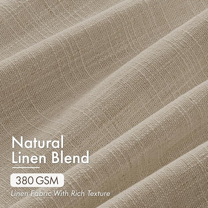 MIULEE 4 Panels Set Pinch Pleated Linen Curtains 90 Inches Long for Living Room Bedroom, Thick Linen Textured Memory Trained Pleat Drapes Back Tab Light Filtering Grey Beige Window Curtains with Hooks