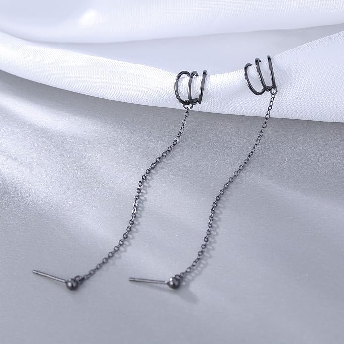 SLUYNZ 925 Sterling Silver Cuff Earrings Chain for Women Crawler Earrings Studs