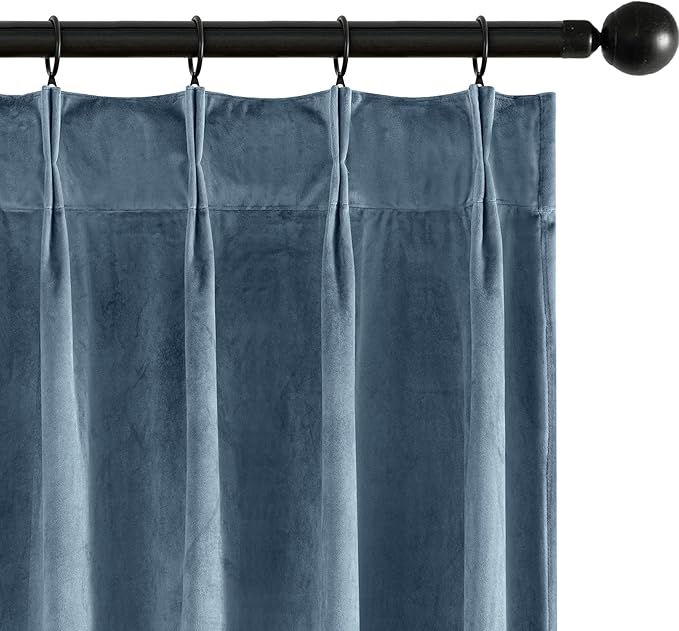 MIULEE Stone Blue Velvet Curtains 108 inches Long, Pinch Pleated Blackout Drapes with Hooks, Thermal Insulated Pinch Pleat Panels for Bedroom Living Room, 2 Panels