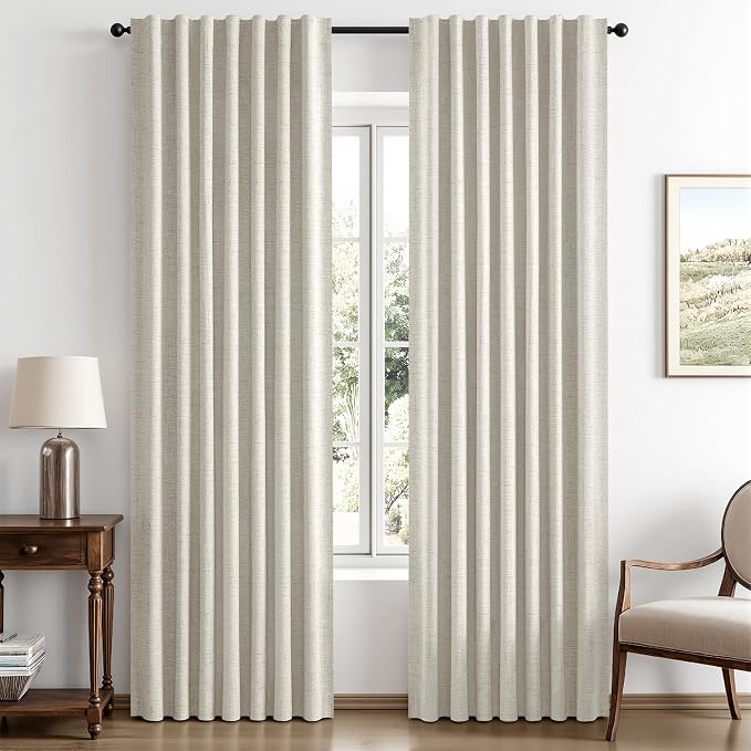 MIULEE 100% Blackout Linen Curtains 42 x 63 Inch Light Cream 2 Panels | Thermal Insulated, Room Darkening Drapes for Bedroom Living Room, Back Tab Rod Pocket Pinch Pleated, Solid Luxury Decor