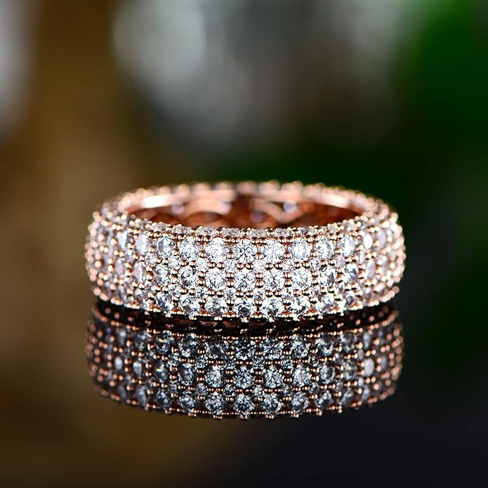 Barzel Women's Wide Eternity Ring Wedding Band - 18k White or Rose Gold Plated Wide Band Cubic Zirconia Eternity Ring