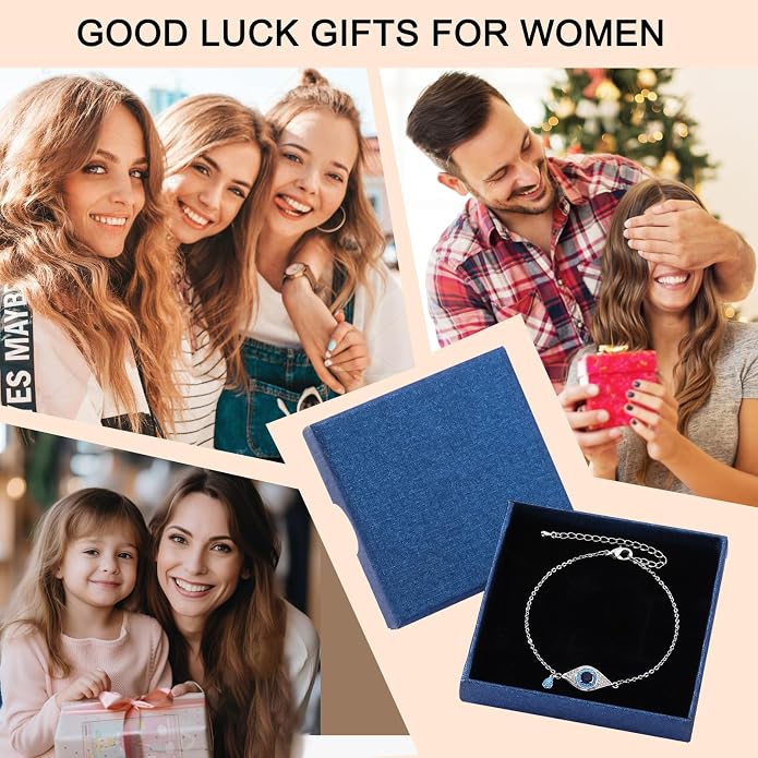 Evil Eye Bracelets for Women Gold Plated Dainty Chain Zirconia Turquoise Charm Adjustable Protective Lucky Link Bracelet Jewelry for Best Friends Sister Travel Birthday Just Because Gift
