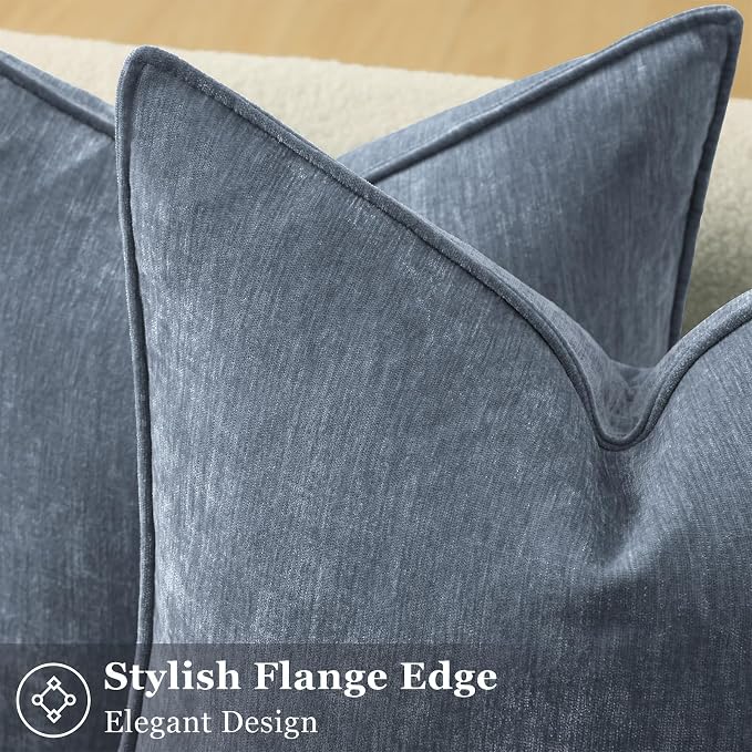 decorUhome Chenille Haze Blue Velvet Throw Pillow Covers 16x16 Set of 2 | Fall Soft Couch Decorative Modern Farmhouse Pillow Cases with Elegant Design for Sofa Bed Living Room Home Decor