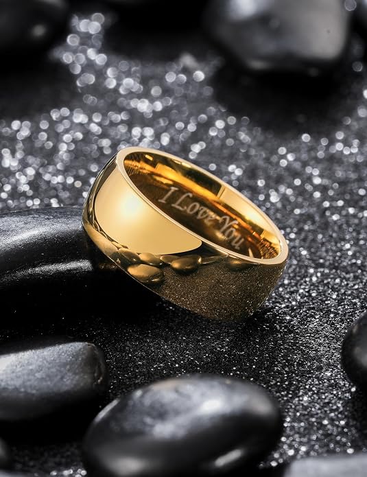 King Will 316L Stainless Steel Wedding Band for Men Women-2-8mm Width Wedding Ring in Black/Sliver/Gold Plated Laser I Love You High Polished Dome Style Promise Ring Comfort Fit Size 4-15