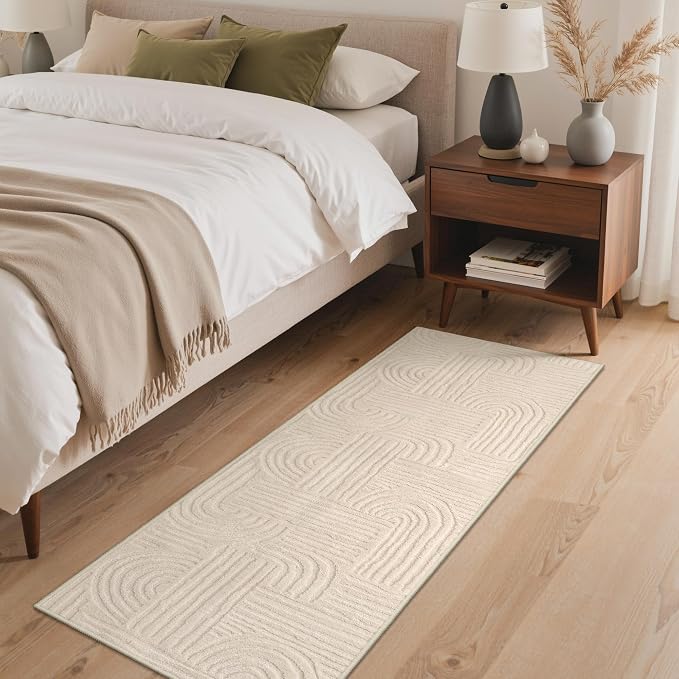 GENIMO Soft 2x7 Washable Runner Rug Non Slip, 3D Modern Arch Pattern Hallway Runner, High-Low Pile Textured Non Slip Fuzzy Carpet, Non-Shedding Stain Resistant Beige Rugs for Entryway Bedroom Laundry