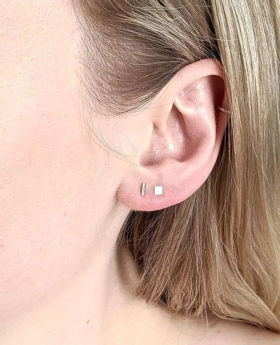 EPIRORA Sterling Silver Stud Earrings for Women Men- 4 Pairs of Hypoallergenic Simple Geometric Small Stud Earring Set Tiny Circle Triangle Square Bar Stud Earrings Mini Cartilage Tragus Earrings