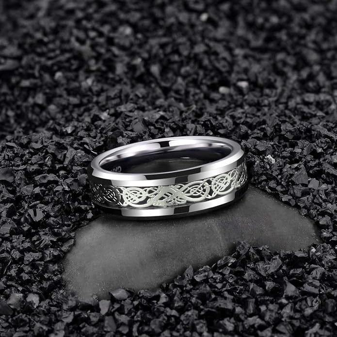 Frank S.Burton 6mm 8mm Celtic Tungsten Rings for Men Women Dragon Design Tungsten Carbide Wedding Band Comfort Fit Size 4-13