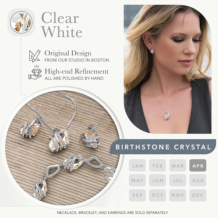 Leafael Wish Stone Pendant Necklace with Birthstone Crystal, 18K Rose Gold Plated/Silvertone, 18" + 2"