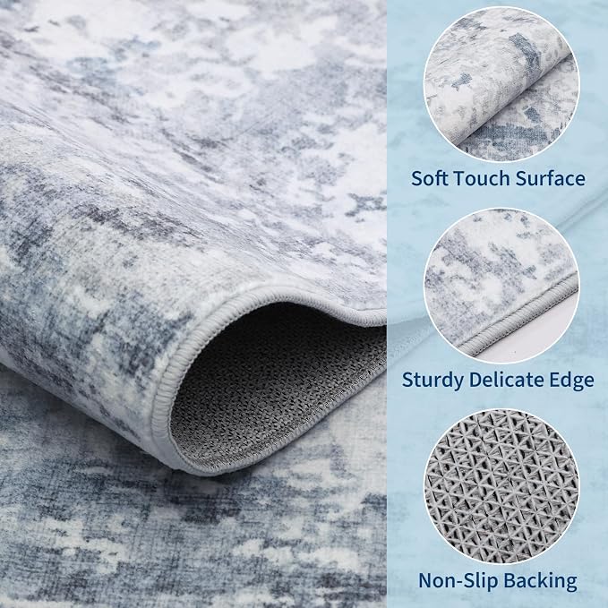 GarveeHome 10x14 Abstract Area Rugs Blue Washable Living Room Bedroom Rug | Abstract Low Pile Non Slip Rug Modern Floor Mat Carpet Indoor Accent Rug for Dining Room Playroom Nursery Home Decor