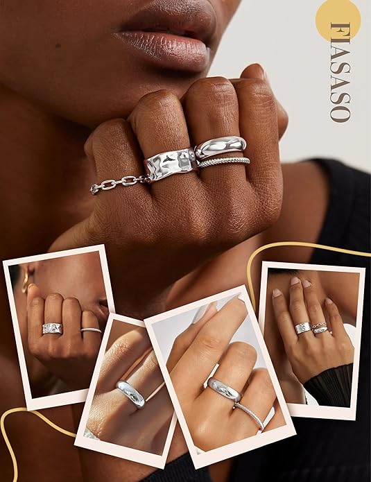 FIASASO Chunky Gold Rings for Women Non Tarnish - 4Pcs 14K Gold Plated Dainty Stackable Ring Set Trendy Hypoallergenic Thick Dome Statement Finger Knuckle Rings Pack Size 5-10