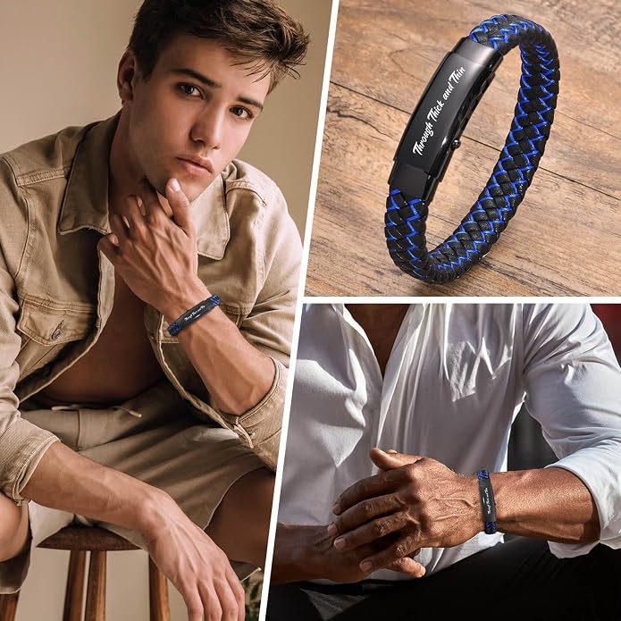 VNOX Men's Inspirational Mantra Engarved Handmade Braided Leather Adjustable Cuff Bangle Bracelet Encouragement Motivational Gift for Men