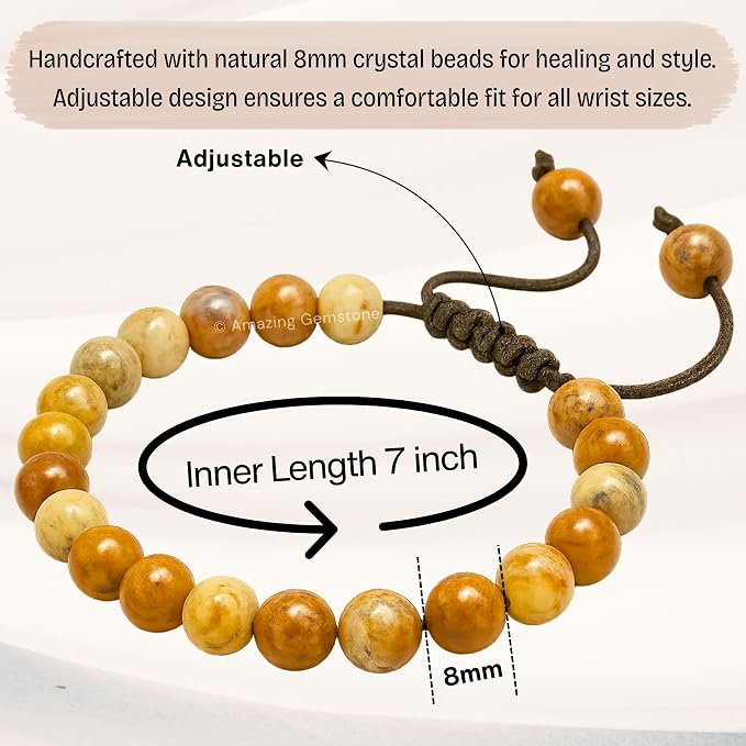 Amazing Gemstone Crazy Lace Agate Bracelet, Gifts for Men & Women - Protection Healing Crystal Bracelet - 8mm Gemstone Beaded Adjustable Bracelet, Pulseras para Hombres Mujer Stocking Stuffers