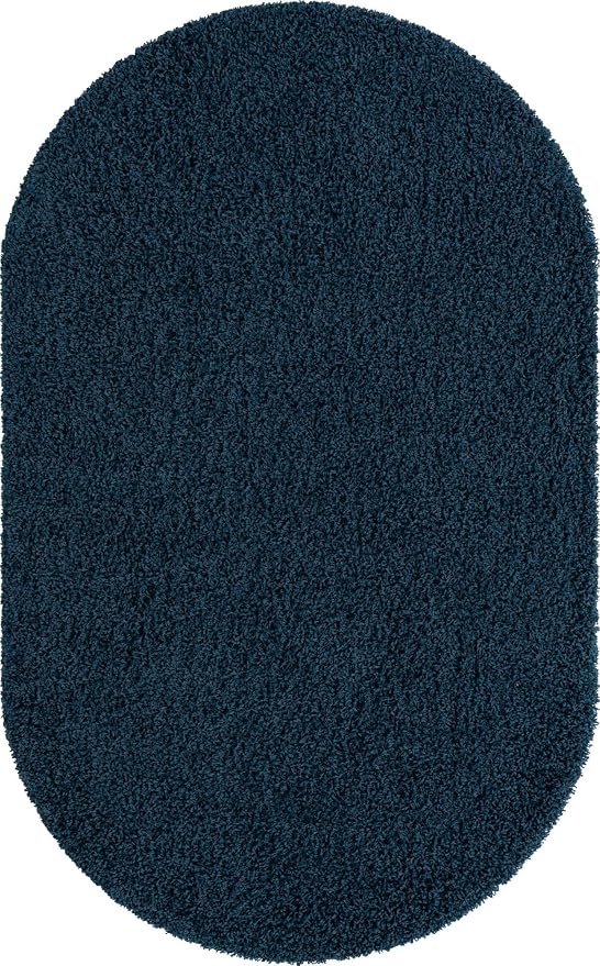 Unique Loom Solid Shag Collection Area Rug (5' 1" x 8' Oval, Sapphire Blue/ Navy Blue)