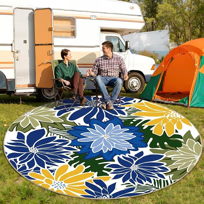 ZonLi Colorful Outdoor Rug 6x6Ft Waterproof Multicolored Indoor Area Rug Washable Outdoor Patio Rugs Tropical Floral Non Slip Outdoor Carpet for Living Room, Pool,Backyard,Deck,Camping