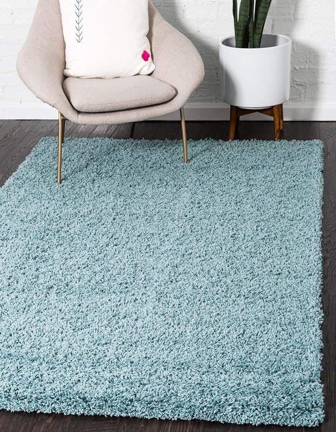 Unique Loom Solid Shag Collection Area Rug (9' x 12' 2" Rectangle Light Slate Blue)