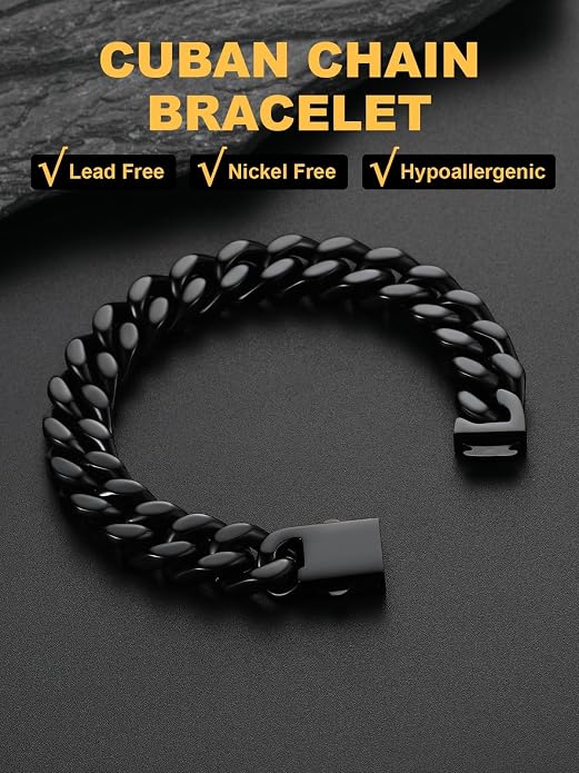U7 Cuban Link Bracelets for Men Stainless Steel Wrist Bracelet Silver Black Gold Cuban Hand Chain Bracelet for Mens Women, 5/7/9/12mm Width, 7.5/8.3/9 Inch Length Classic Jewelry with Box Packed