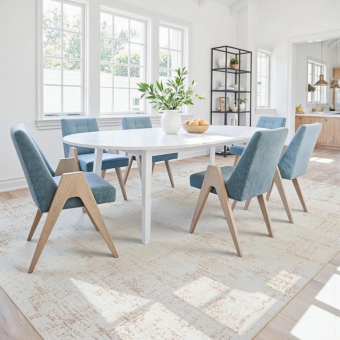 5x8 Area Rugs for Living Room Washable Rug: Anti-Skid Abstract Modern Living Room Rug Soft Thin Carpets Indoor Floor Non-Shedding Carpet for Bedroom Dining Farmhouse Nursery Beige White