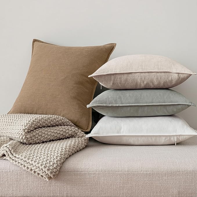 MIULEE Neutral Boho Linen Decorative Pillow Covers 24x24 Inch Pack of 4 | Natural Throw Pillow Covers Soft Farmhouse Couch Pillowcases Modern Home Decors for Living Room Bed Sofa