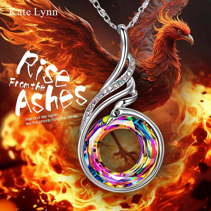 Kate Lynn "Rise From the Ashes Phoenix Necklace Made with Crystals from Austria, 18"+2" Necklace, Packaged with Jewelry Box, Birthday Gift for Women, Symbol of Luck and Renewal