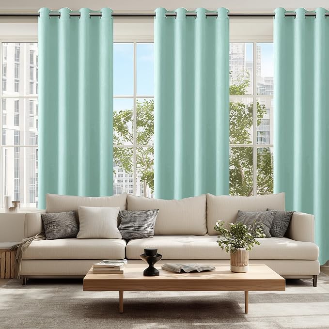 Hiasan Blackout Curtains for Bedroom, 52 x 84 Inches Long - Thermal Insulated & Energy Saving Window Curtains for Living Room, 2 Drape Panels Sewn with Tiebacks, Aqua