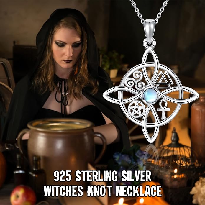 YAFEINI Sterling Silver Witches Knot Pendant Necklace - Celtic Cross Witch Jewelry Amulet Gifts for Women