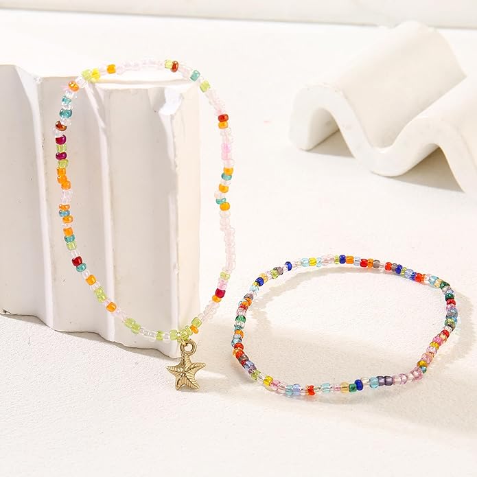 Beaded Anklets for Women Handmade Boho Beaded Ankle Bracelets Colorful Beads Foot Anklets for Women