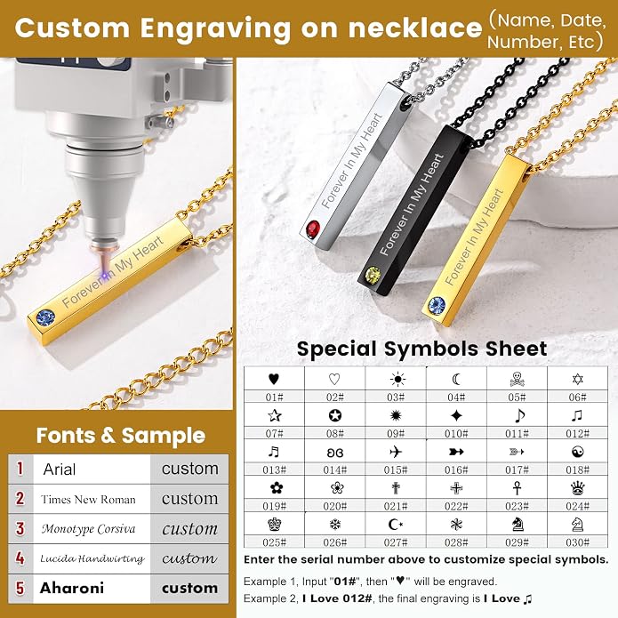 GOLDCHIC JEWELRY Personalized Birthstone Name Necklaces for Men Women, Engraved Family Names Necklace with Birthstone Vertical Bar Necklace, Pendant for Husband/Father/Grandma/Wife Birthday Gifts