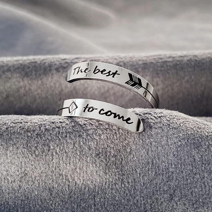 Vrycot Adjustable silvery Inspirational Stainless Steel Adjustable Bands Cool Stacking Opening Gift for Women Statement