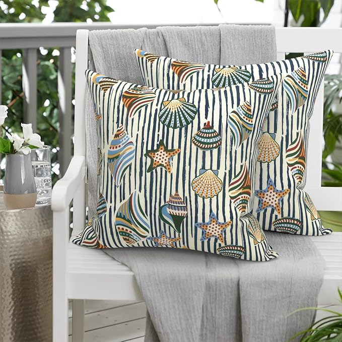 Outdoor Pack of 2 Patio Throw Pillow Covers ONLY 20x20 Inch, Water Repellent Cushion Cases, Square Pillowcases for Couch Decoration, Crayon Shells