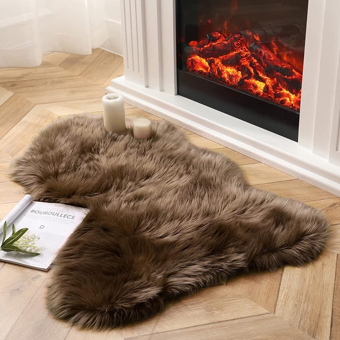 Ashler Faux Fur Rug, Fluffy Shaggy Area Rug Ultra Soft 2.3 x 3.3 Feet Sheepskin Fur, Dark Coffee Fuzzy Rug Machine Washable Shag Rug, Nursery Decor Throw Rugs for Bedroom, Kids Room, Living Room