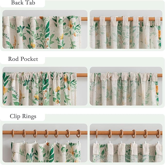 MYSKY HOME Floral Linen Curtains 72 inch Length 2 Panels Set - Sage Green Curtains Light Filtering Semi Sheer Protect Privacy Farmhouse Patterned French Drapes Back Tab Rod Pocket, 50" W Each Panel